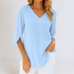 Light Blue V-Neck Women's Top